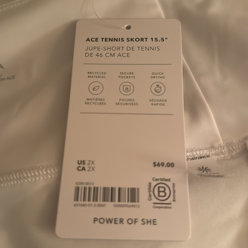 Athleta Ace Tennis‎ Skort 15.5” White Size 2X New - Picture 4 of 6